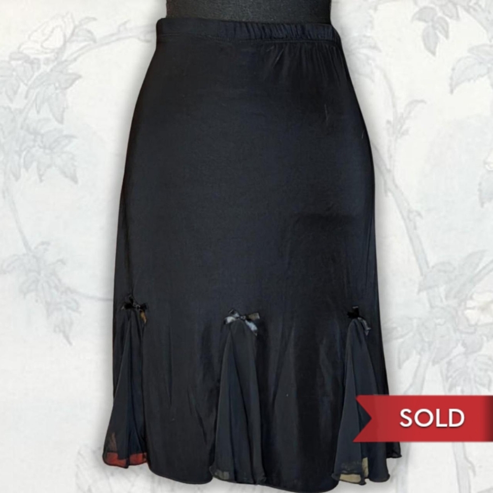 Miss California Alt Black Midi Skirt with Bow Details